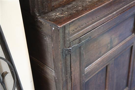 A 17th century oak court cupboard, W.5ft 8in. D.1ft 11in. H.5ft 1in.